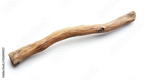 Wooden Curved Snag Stick Isolated on White Background, Showcasing Natural Texture and Form with Minimalist Presentation.