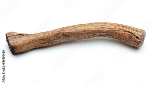 Wooden Curved Snag Stick Isolated on White Background, Showcasing Natural Texture and Form with Minimalist Presentation.