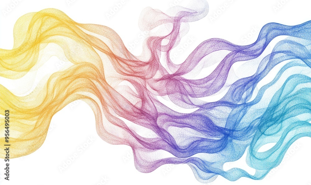 Line art illustration featuring a rainbow gradient design of a whimsical gust of air Line art illustration featuring a rainbow gradient design of a whimsical gust of air