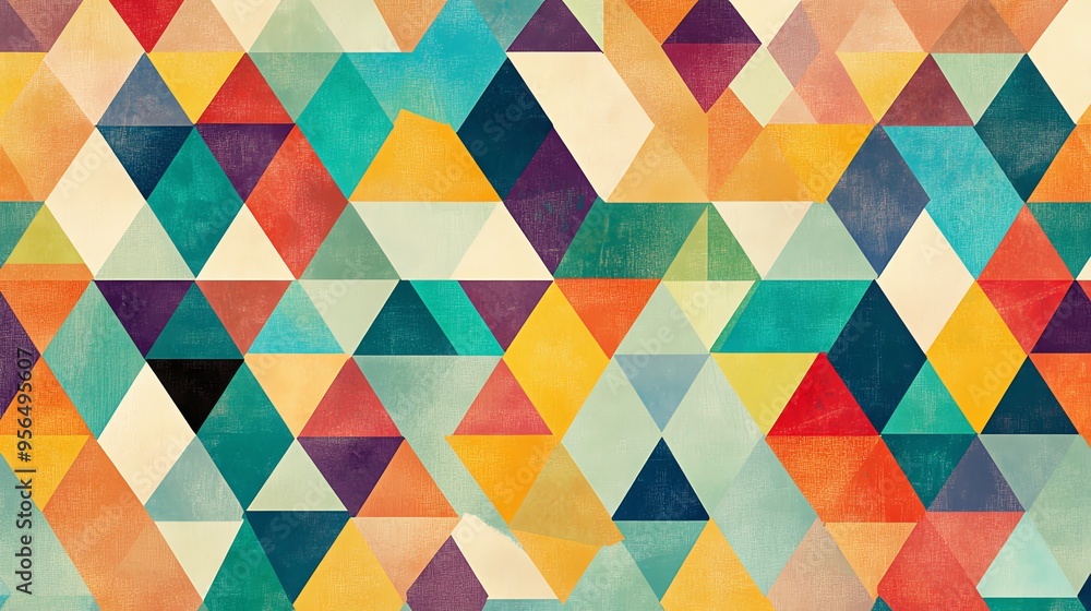 A geometric pattern of colorful triangles. A geometric pattern of colorful triangles.