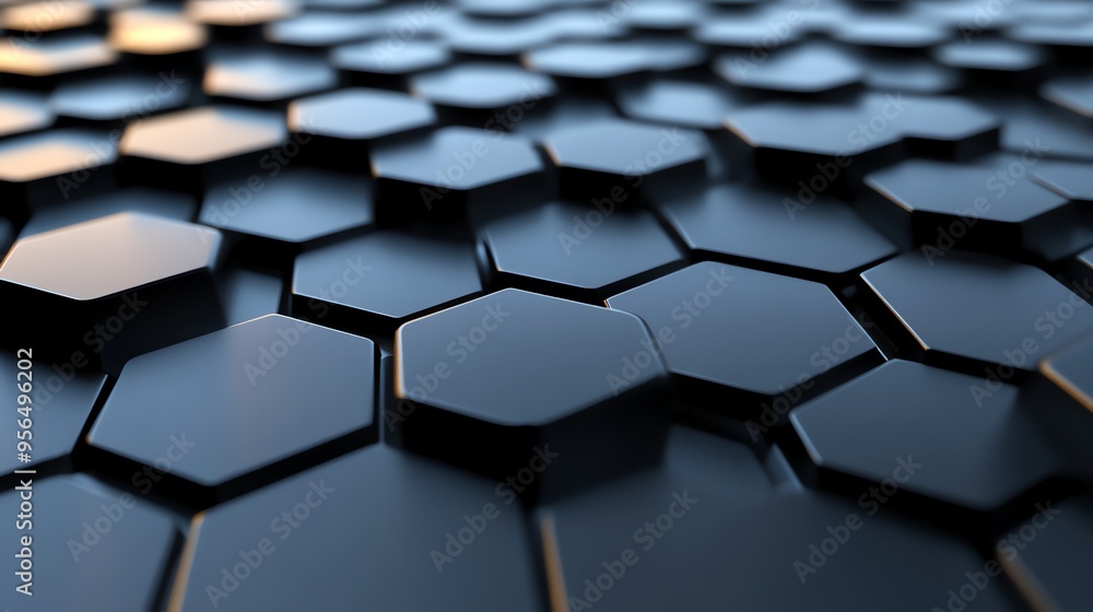 Abstract 3D render of a dark blue hexagonal pattern. Abstract 3D render of a dark blue hexagonal pattern.