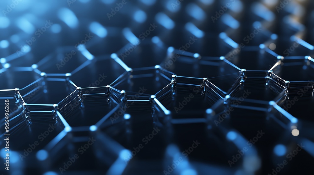 Obraz premium Abstract metallic hexagonal pattern in blue tones.