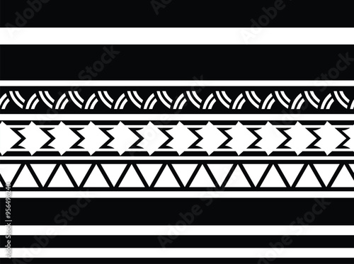 Polynesian tattoo tribal band design. Samoan tattoo tribal ornament border.
 Decorative seamless pattern.