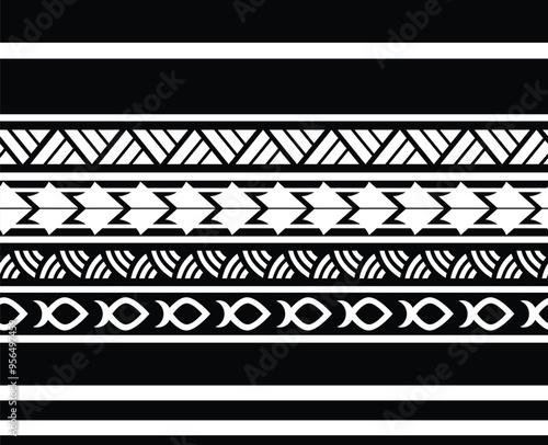 Polynesian tattoo tribal band design. Samoan tattoo tribal ornament border.
 Decorative seamless pattern.