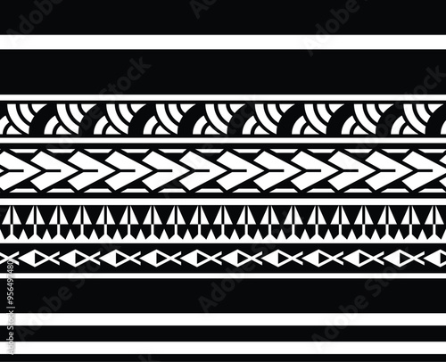 Polynesian tattoo tribal band design. Samoan tattoo tribal ornament border.
 Decorative seamless pattern.