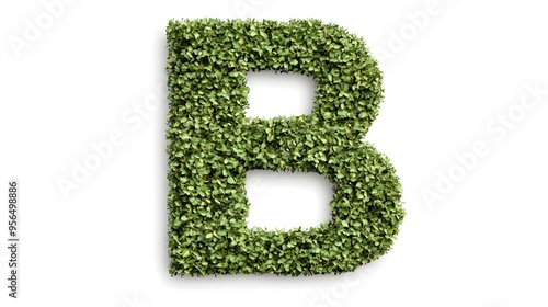 Hyper-Realistic Green Topiary Letter "B" Isolated on a White Background, Ideal for Eco-Friendly and Nature-Inspired Design Concepts