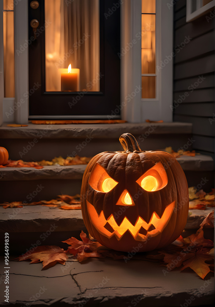 Obraz premium spooky jack-o'-lanterns glowing in the dark on a Halloween night. Halloween-themed designs