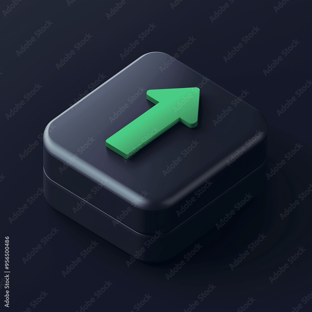 Minimalist Green Arrow on a Black Square Button Representing Progress, Growth, and Success in a Modern Design Minimalist Green Arrow on a Black Square Button Representing Progress, Growth, and Success in a Modern Design