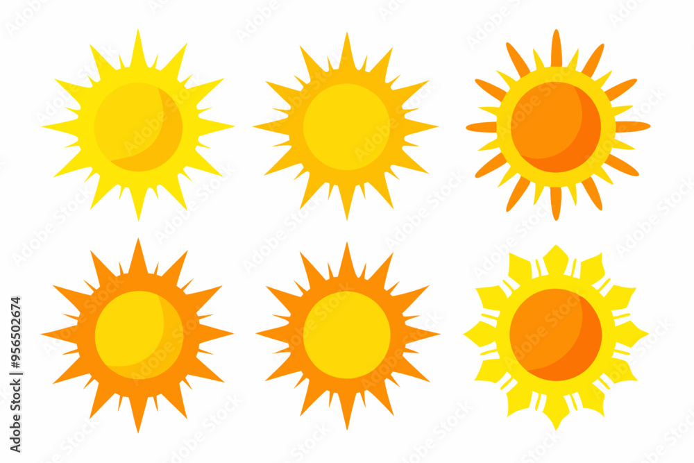 Sun icon set. Yellow sun star vector clip art collection. Summer, sunlight, sky. Vector illustration
Sun icon set. Yellow sun star vector clip art collection. Summer, sunlight, sky. Vector illustration