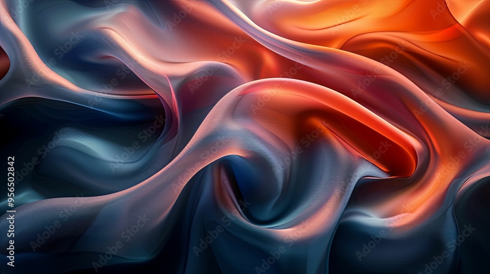 Obraz premium Abstract Swirling Fabric in Blue, Orange, and Pink Hues