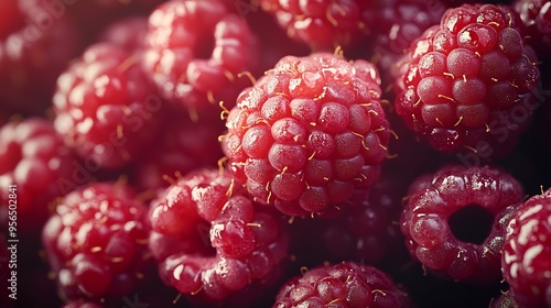 Overhead Shot of Raspberries with visible Water Drops Close up : Generative AI