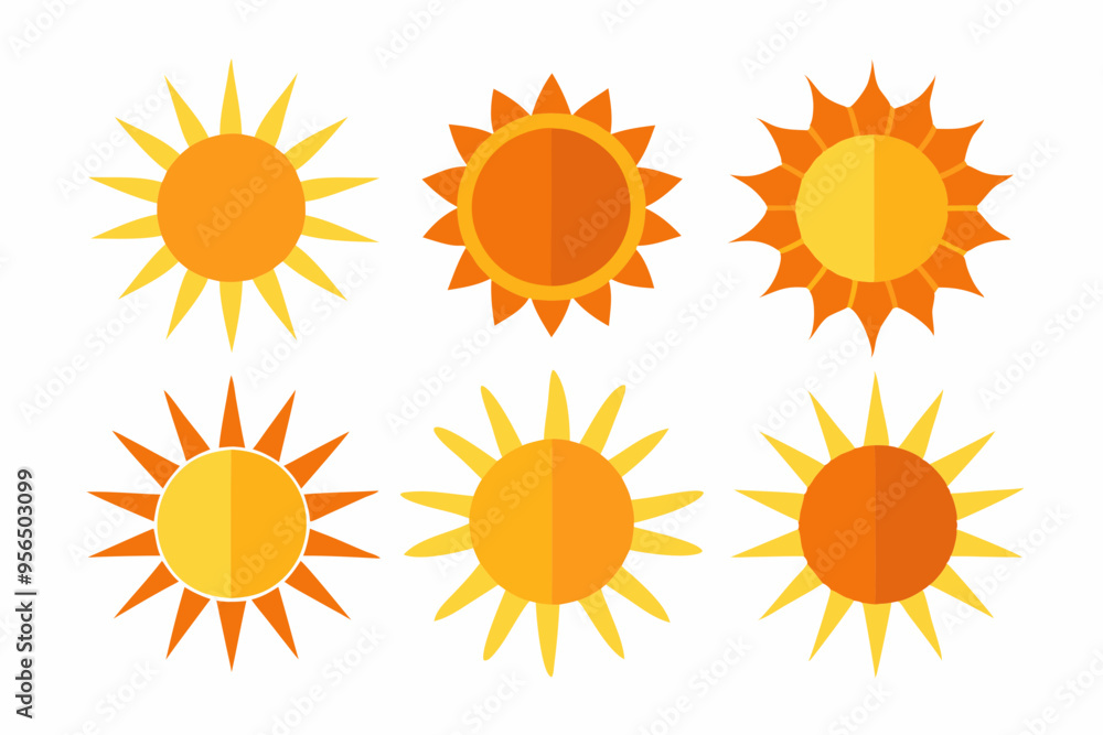 Sun icon set. Yellow sun star vector clip art collection. Summer, sunlight, sky. Vector illustration
Sun icon set. Yellow sun star vector clip art collection. Summer, sunlight, sky. Vector illustration