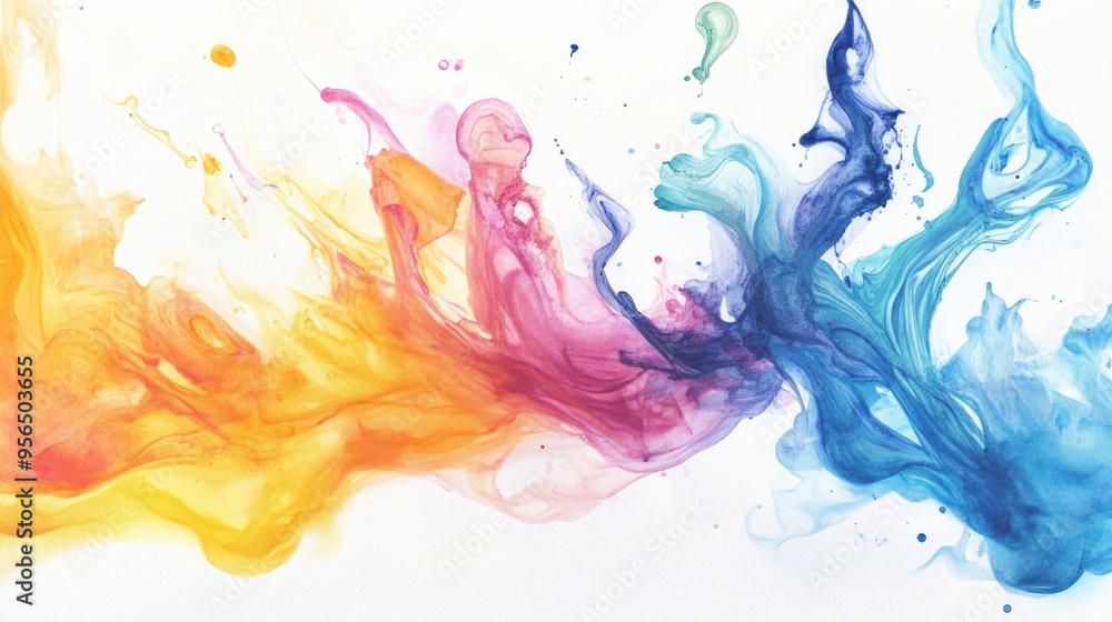 Fototapeta premium Watercolor illustration showcasing vibrant ink swirling in water abstractly