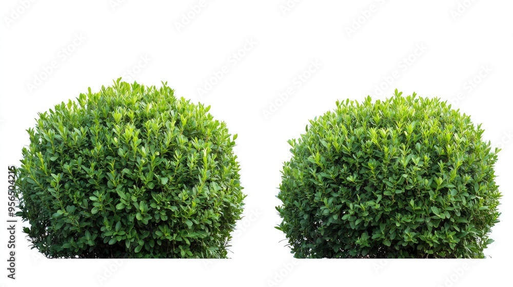 Fototapeta premium Two round, green bushes isolated on a white background.