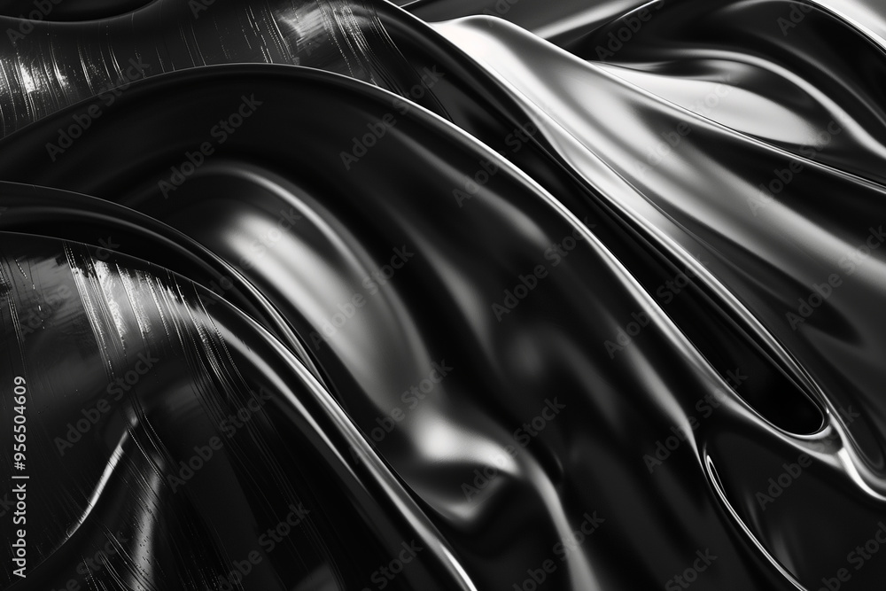 Fototapeta premium Abstract waves and curves, with high contrast black and white colors. Generative AI