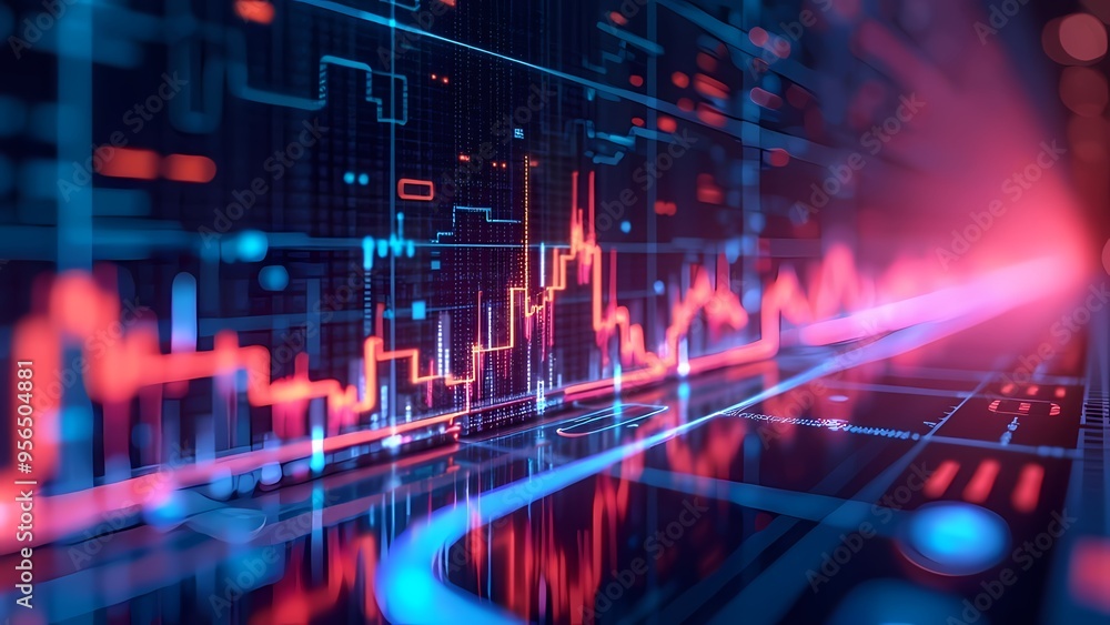 Abstract Neon Financial Chart with Glowing Lines and Light Trails Abstract Neon Financial Chart with Glowing Lines and Light Trails