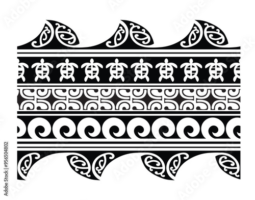 Polynesian tattoo tribal band design. Samoan tattoo tribal ornament border.
 Decorative seamless pattern.