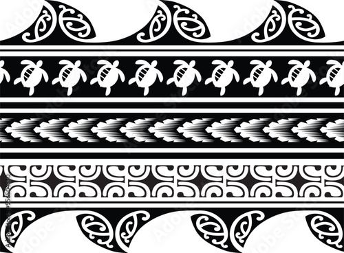 Polynesian tattoo tribal band design. Samoan tattoo tribal ornament border.
 Decorative seamless pattern.