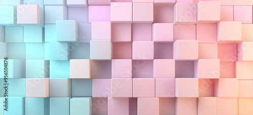 Colorful Abstract 3D Cubes in Pastel Tones, Creating a Geometric Pattern with a Modern and Minimalist Aesthetic for Design and Creative Background