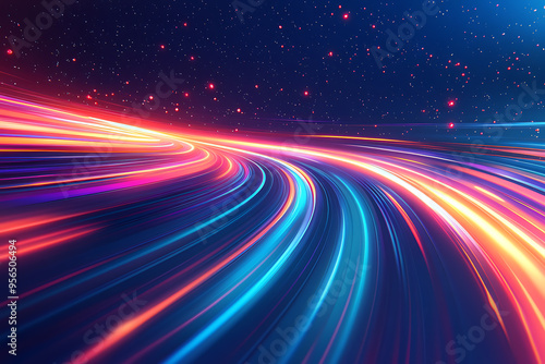 Wallpaper Mural Dynamic abstract image of vibrant light trails and colorful particles converging towards a bright center, symbolizing speed and energy Torontodigital.ca