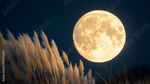The harvest moon and Japanese pampas grass : Generative AI
