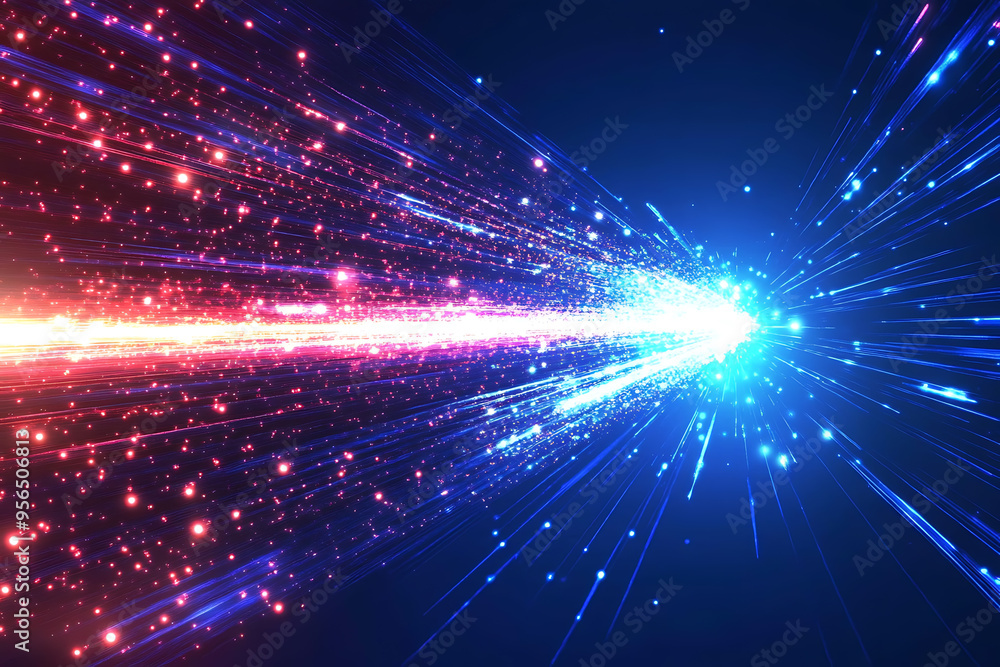 Dynamic abstract image of vibrant light trails and colorful particles converging towards a bright center, symbolizing speed and energy Dynamic abstract image of vibrant light trails and colorful particles converging towards a bright center, symbolizing speed and energy