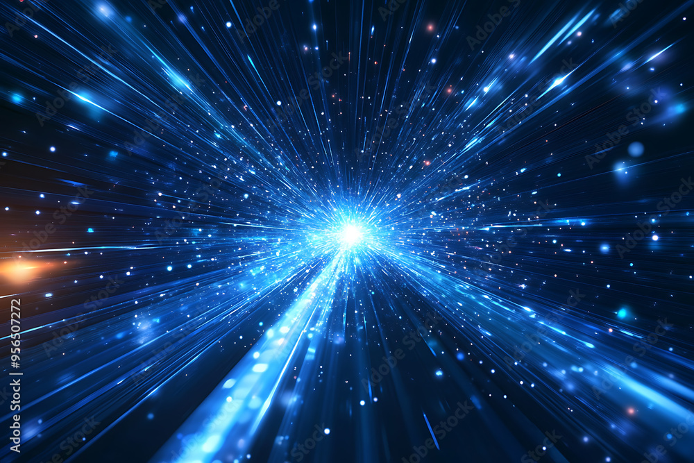 Dynamic abstract image of vibrant light trails and colorful particles converging towards a bright center, symbolizing speed and energy Dynamic abstract image of vibrant light trails and colorful particles converging towards a bright center, symbolizing speed and energy