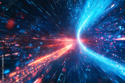 Wallpaper Mural Dynamic abstract image of vibrant light trails and colorful particles converging towards a bright center, symbolizing speed and energy Torontodigital.ca