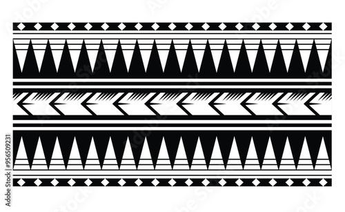 Polynesian tattoo tribal band design. Samoan tattoo tribal ornament border.
 Decorative seamless pattern.