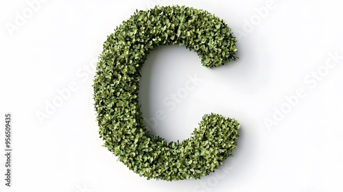 Hyper-Realistic Green Topiary Letter "C" Isolated on a White Background, Ideal for Eco-Friendly and Nature-Inspired Design Concepts