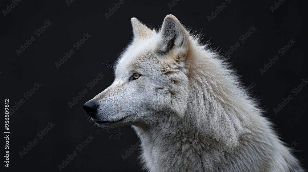 Profile of a White Wolf with Yellow Eyes Profile of a White Wolf with Yellow Eyes