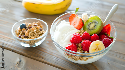 Assorted fresh fruits, yogurt, and granola in a bowl, ideal for a healthy and delicious breakfast