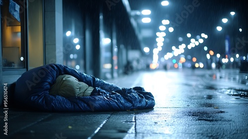 Homelessness Community Support and homless awareness as a social issue of society with the lack of affordable housing and homes or houses for the poor as society helping to provide she : Generative AI photo