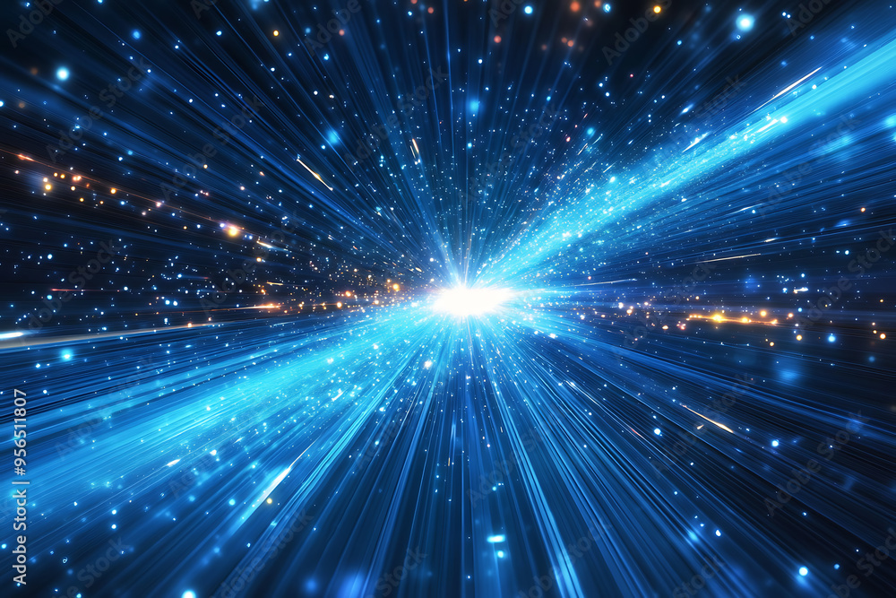 Dynamic abstract image of vibrant light trails and colorful particles converging towards a bright center, symbolizing speed and energy Dynamic abstract image of vibrant light trails and colorful particles converging towards a bright center, symbolizing speed and energy