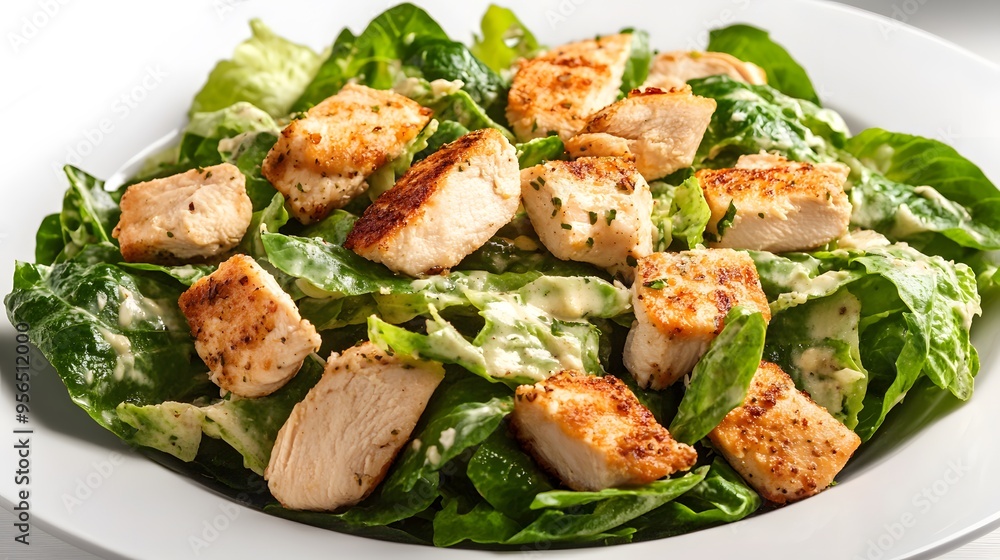 Fresh grilled chicken salad with crisp romaine and creamy caesar dressing Fresh grilled chicken salad with crisp romaine and creamy caesar dressing