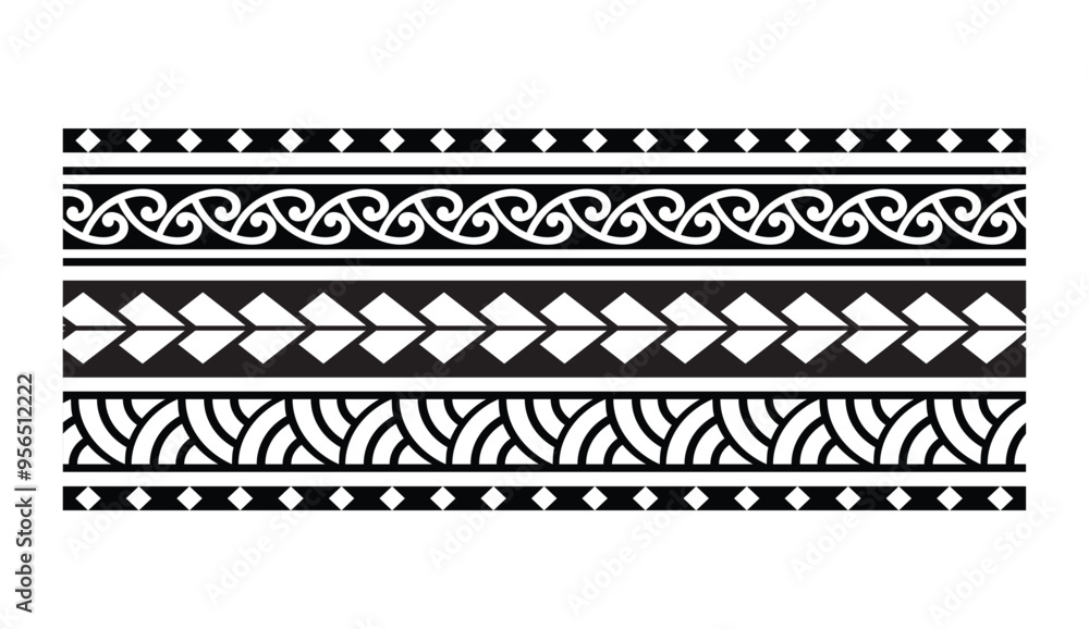 Polynesian tattoo tribal band design. Samoan tattoo tribal ornament border.
Decorative seamless pattern. Polynesian tattoo tribal band design. Samoan tattoo tribal ornament border.
Decorative seamless pattern.