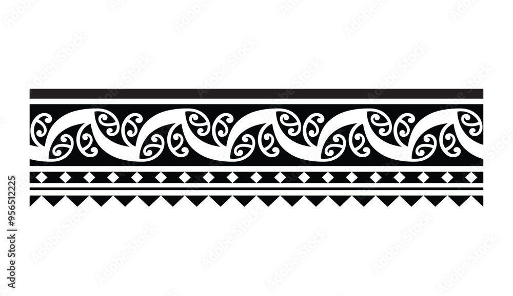 Polynesian tattoo tribal band design. Samoan tattoo tribal ornament border.
Decorative seamless pattern. Polynesian tattoo tribal band design. Samoan tattoo tribal ornament border.
Decorative seamless pattern.