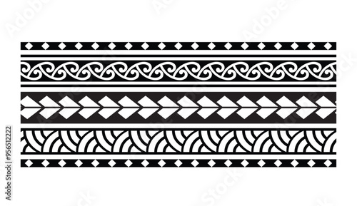 Polynesian tattoo tribal band design. Samoan tattoo tribal ornament border.
 Decorative seamless pattern.