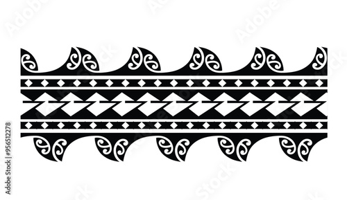 Polynesian tattoo tribal band design. Samoan tattoo tribal ornament border.
 Decorative seamless pattern.