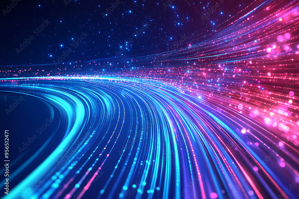 Dynamic abstract image of vibrant light trails and colorful particles converging towards a bright center, symbolizing speed and energy Dynamic abstract image of vibrant light trails and colorful particles converging towards a bright center, symbolizing speed and energy