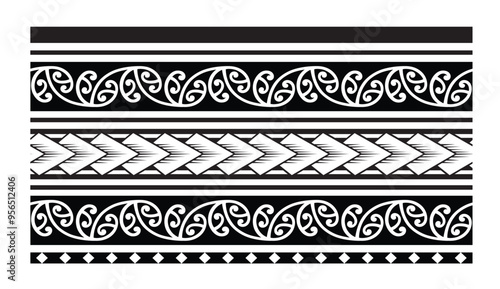Polynesian tattoo tribal band design. Samoan tattoo tribal ornament border.
 Decorative seamless pattern.