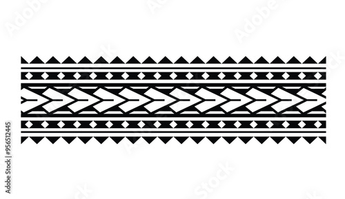 Polynesian pattern tribal tattoo border. Tribal tattoo geometric fore arm samoan band. Tattoo eps forearm samoan sleeve bracelet. Fabric seamless isolated hawaiian pattern on white background.