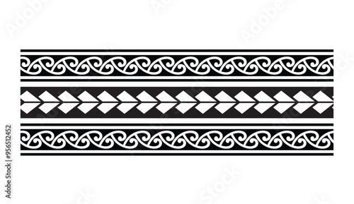 Polynesian tattoo tribal band design. Samoan tattoo tribal ornament border.
 Decorative seamless pattern.