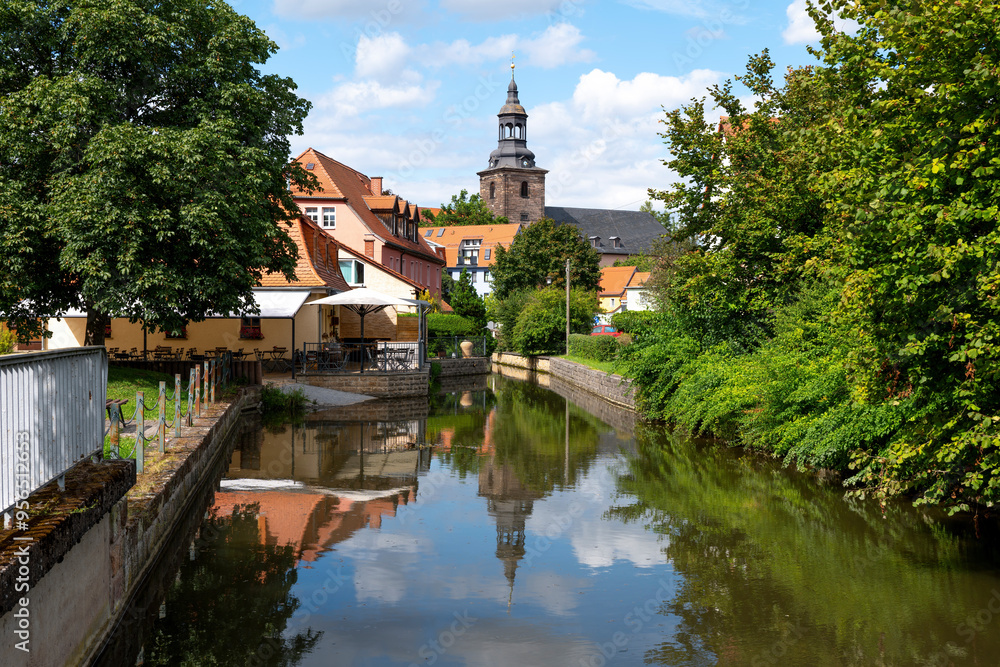 Bad Berka Thüringen, Ilm mit Kirche Sankt Marien Bad Berka Thüringen, Ilm mit Kirche Sankt Marien