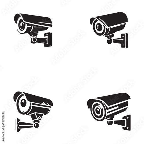 Black and white CCTV silhouette. Modern concept security camera vector