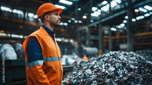 Worker overseeing the sorting and processing of refusederived fuel RDF in an industrial facility highlighting the recycling and waste management process in the renewable energy sector : Generative AI photo