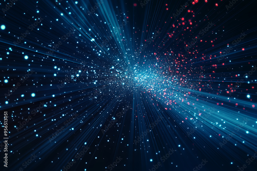 Dynamic abstract image of vibrant light trails and colorful particles converging towards a bright center, symbolizing speed and energy Dynamic abstract image of vibrant light trails and colorful particles converging towards a bright center, symbolizing speed and energy