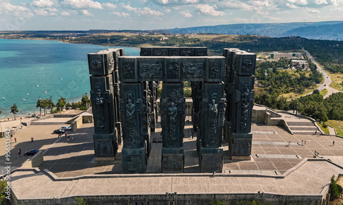 Slika na platnu Aerial view of the Chronicle of Georgia with the Tbilisi Sea in the background