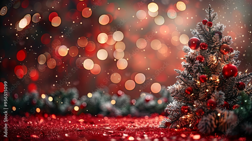 Decorated Christmas Tree with Red Ornaments and Sparkling Lights Decorated Christmas Tree with Red Ornaments and Sparkling Lights