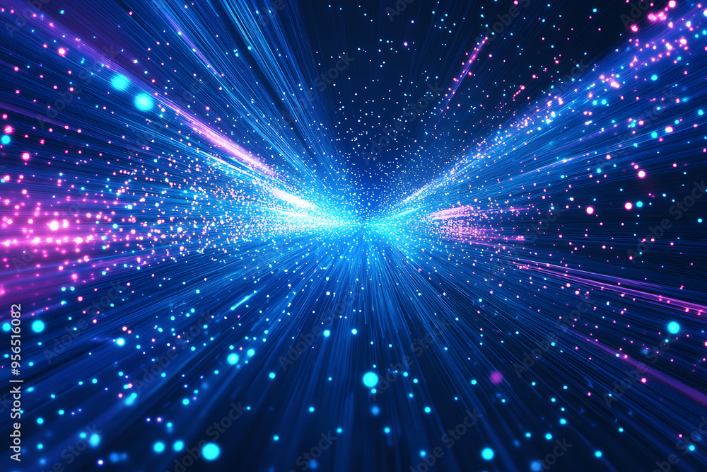 Dynamic abstract image of vibrant light trails and colorful particles converging towards a bright center, symbolizing speed and energy Dynamic abstract image of vibrant light trails and colorful particles converging towards a bright center, symbolizing speed and energy